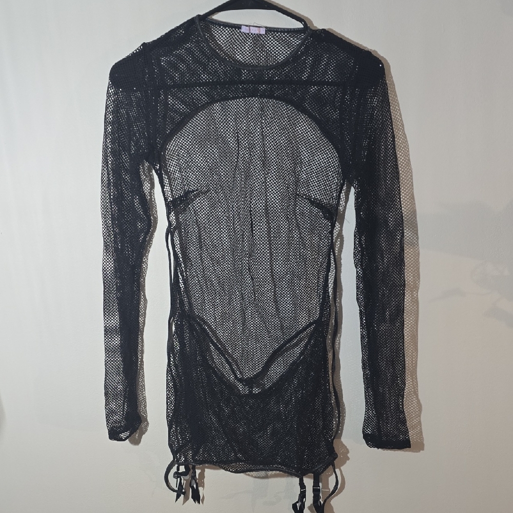 Savage X Fenty Black Mesh Bodysuit w/ Garter Clips